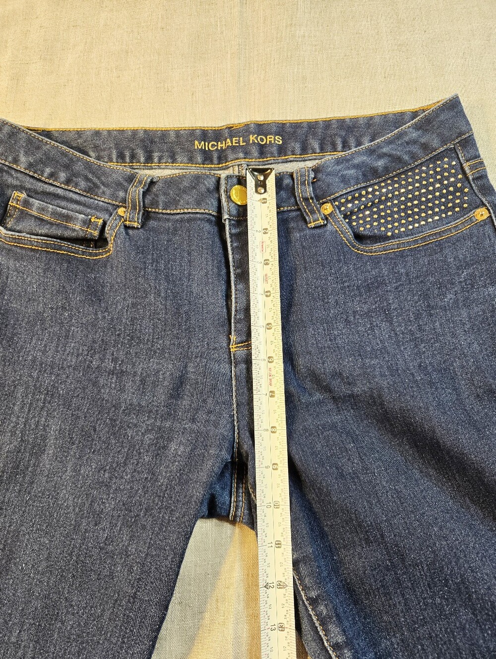 Michael Kors Women's 8 Skinny Studded Pocket Dark Blue Wash Denim Stretch Jeans - Picture 9 of 11